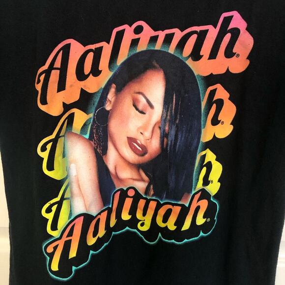 Vintage Aaliyah T-shirt Black Short Sleeve R&B Rap Hip Hop Juniors Size 13/14 - Picture 2 of 6